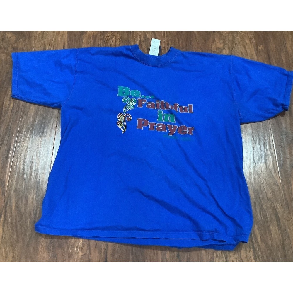 Vntg Pro Player T Shirt Mens XXL Be Faithful In Prayer Roman 12:15
